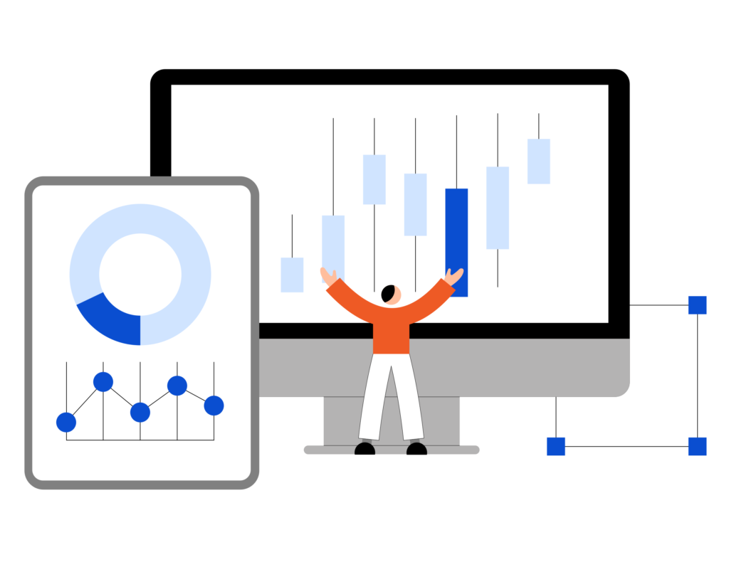 man working with analytics and statistics